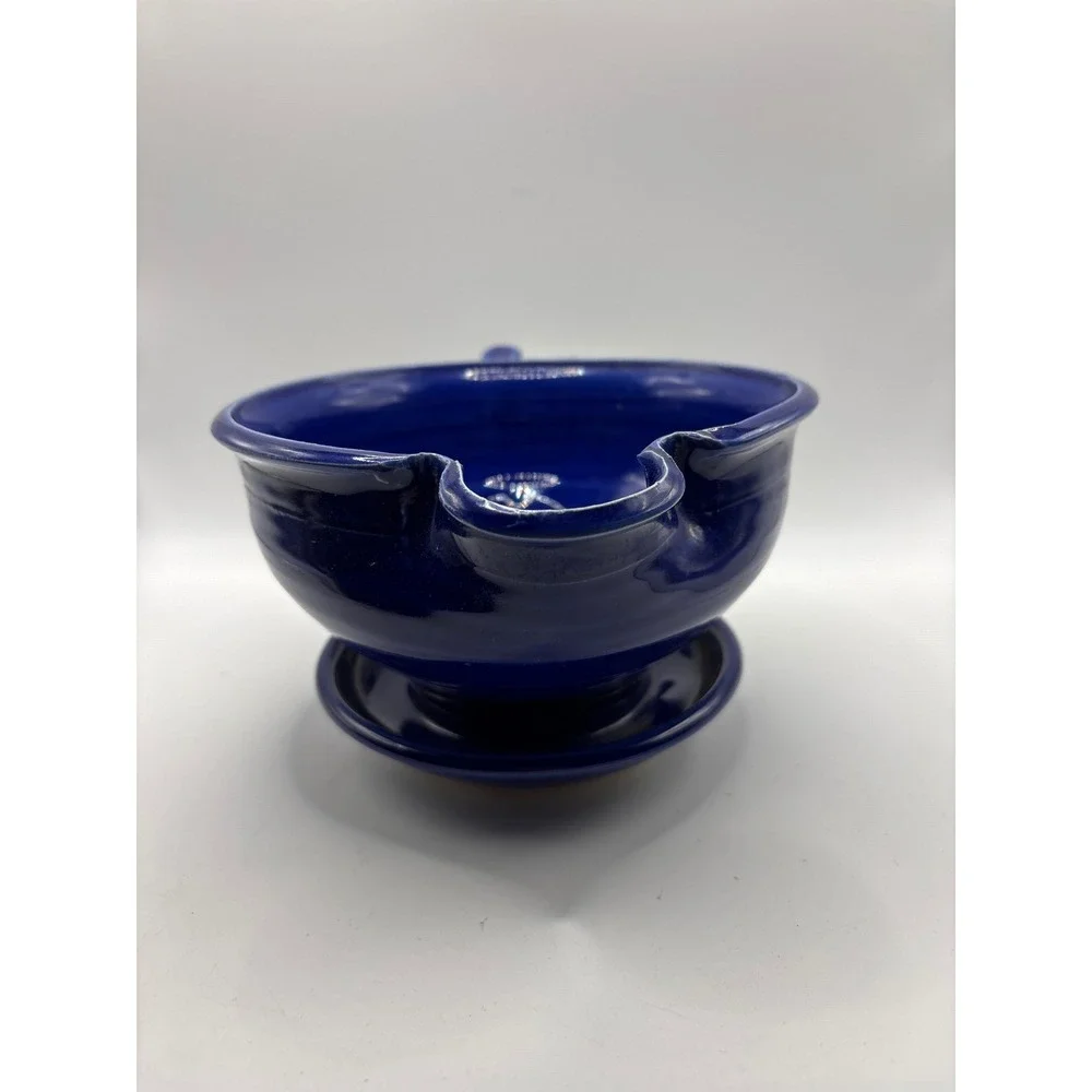 Handmade Ceramic Shaving Scuttle Mug - Cobalt Blue Glaze Signed Studio Pottery
